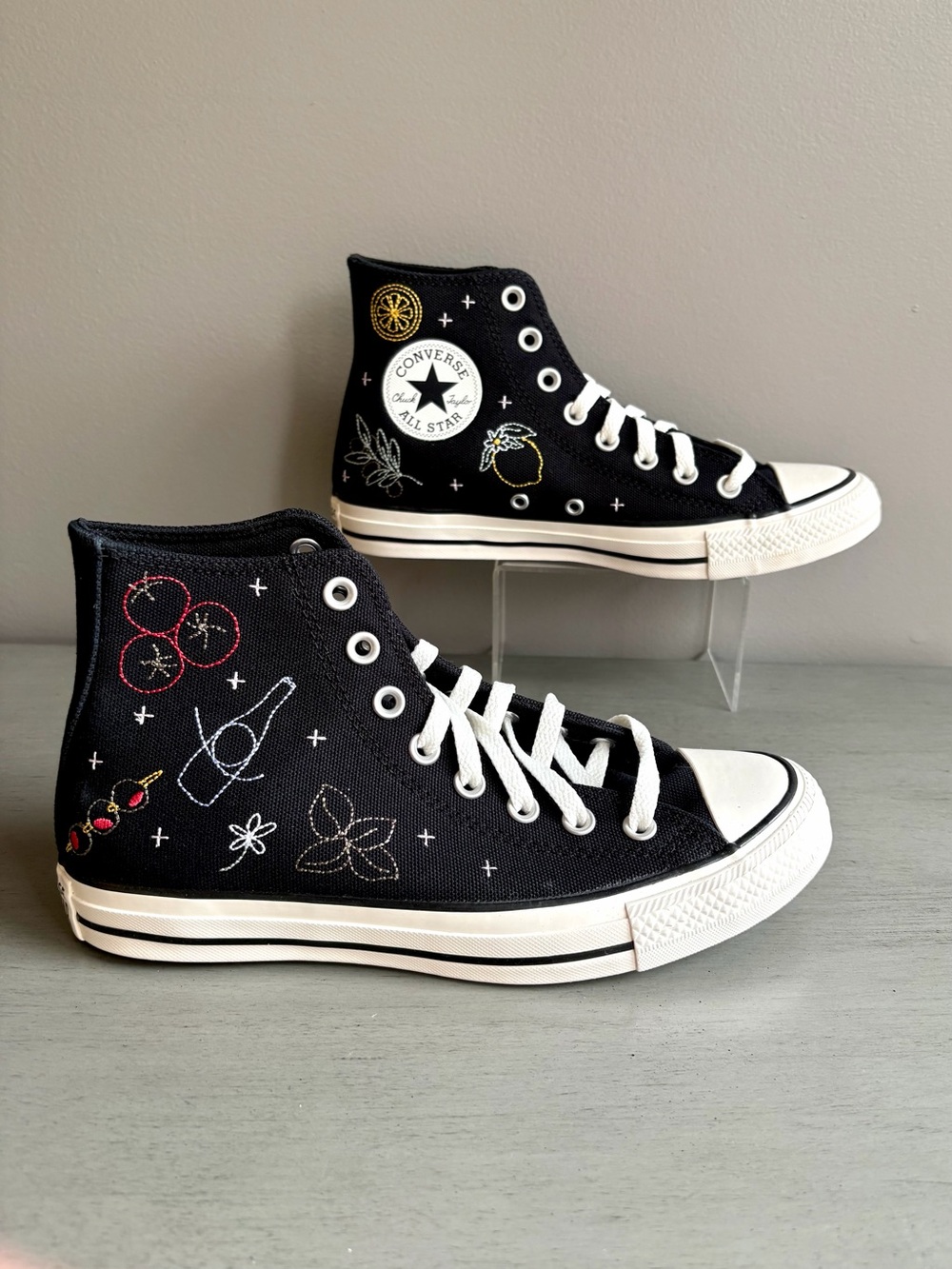 Converse Chuck Taylor All Star Black Embroidered High Top Lace-Up Women 8.5 NEW - Picture 13 of 16